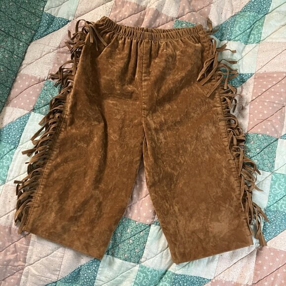Vintage Milton Faux Suede Cowboy Fringe Pants Boys Halloween Baby Costume Brown - Picture 1 of 7